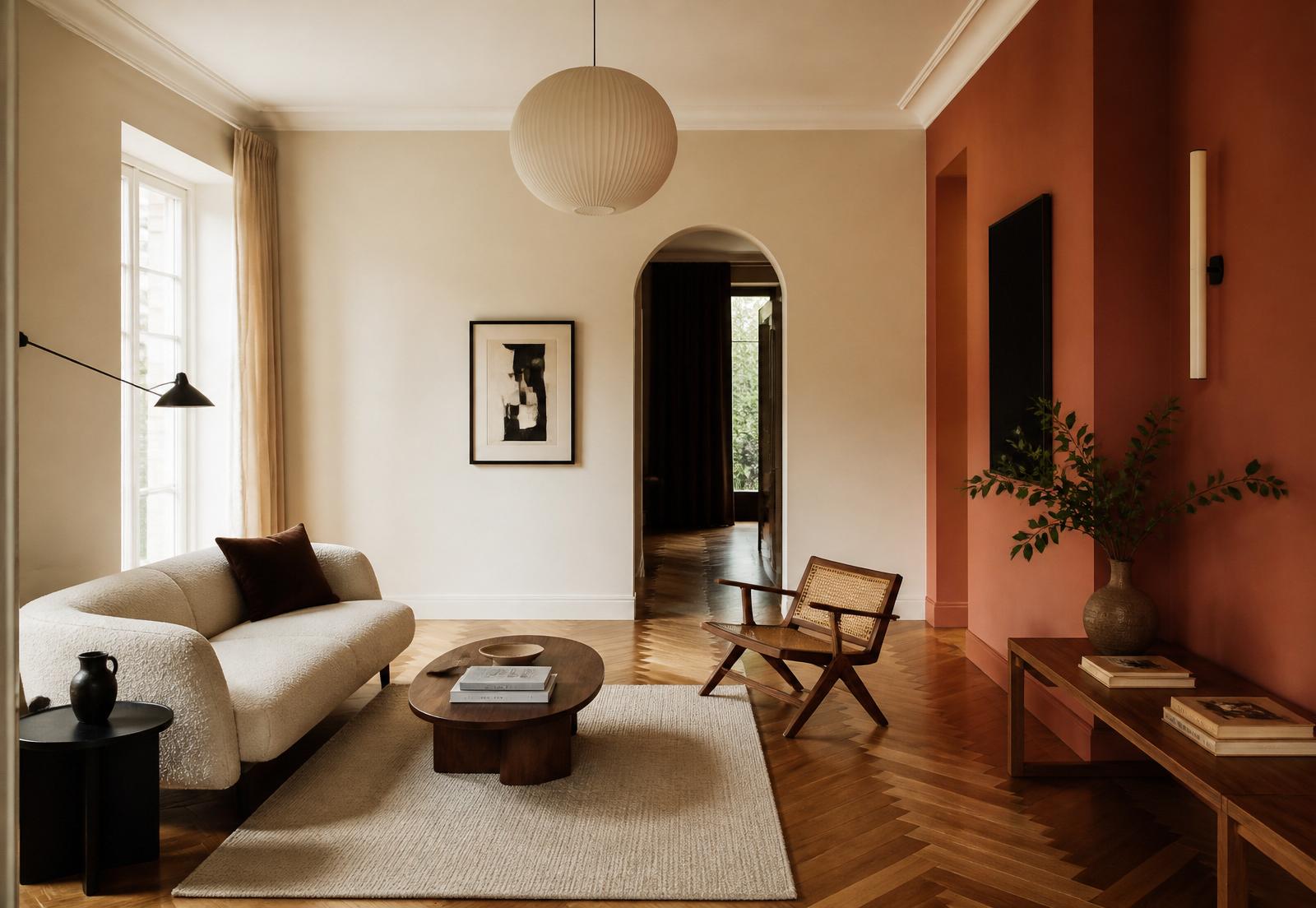 Modern gestalteter Wohnraum mit Akzentwand